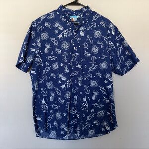 Chubbies Mens XL Nautical Hawaiian Camp Button Up Blue White Short Sleeve Shirt